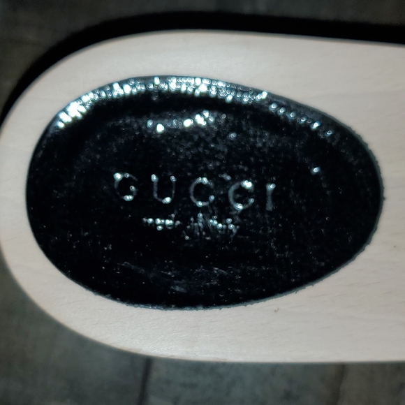 Gucci Hysteria Accent Patent Leather Slides sandals wooden heel size 7 1/2 - Picture 2 of 8